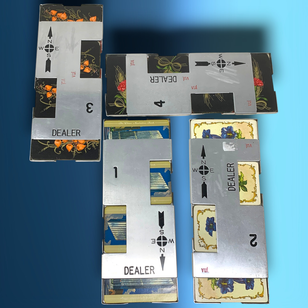 Vintage Card Dealer Set 4 Deck Bridge Canasta Aluminum Trays MCM ARRCO